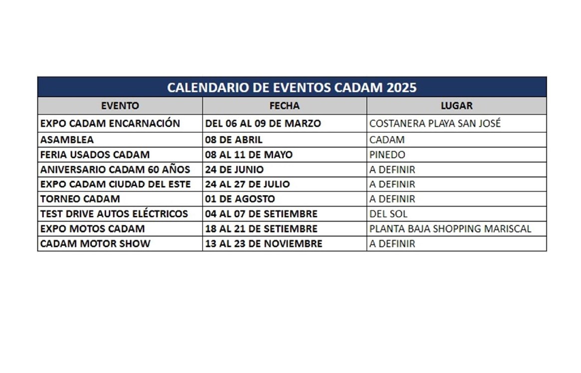 Calendario de actividades CADAM 2025